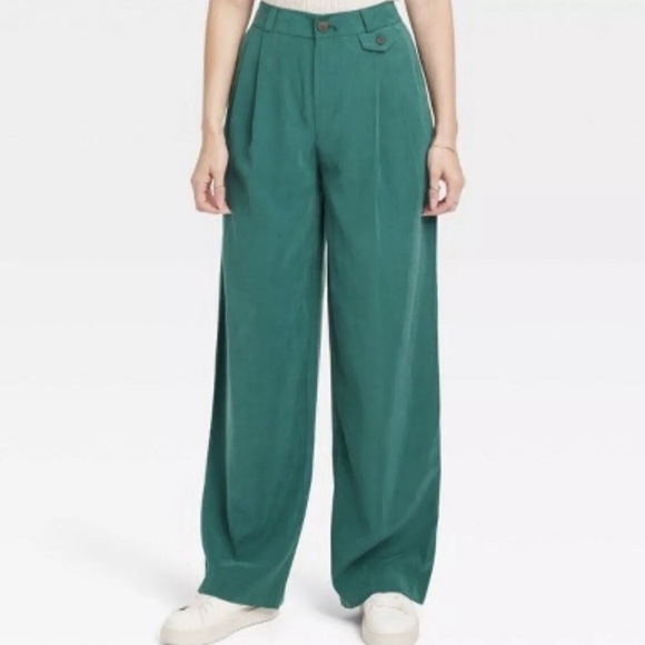 a new day Pants - a new day Forest Green Wide-Leg Trousers